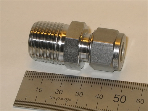 Connector, 10mmOD-½"RT, SS